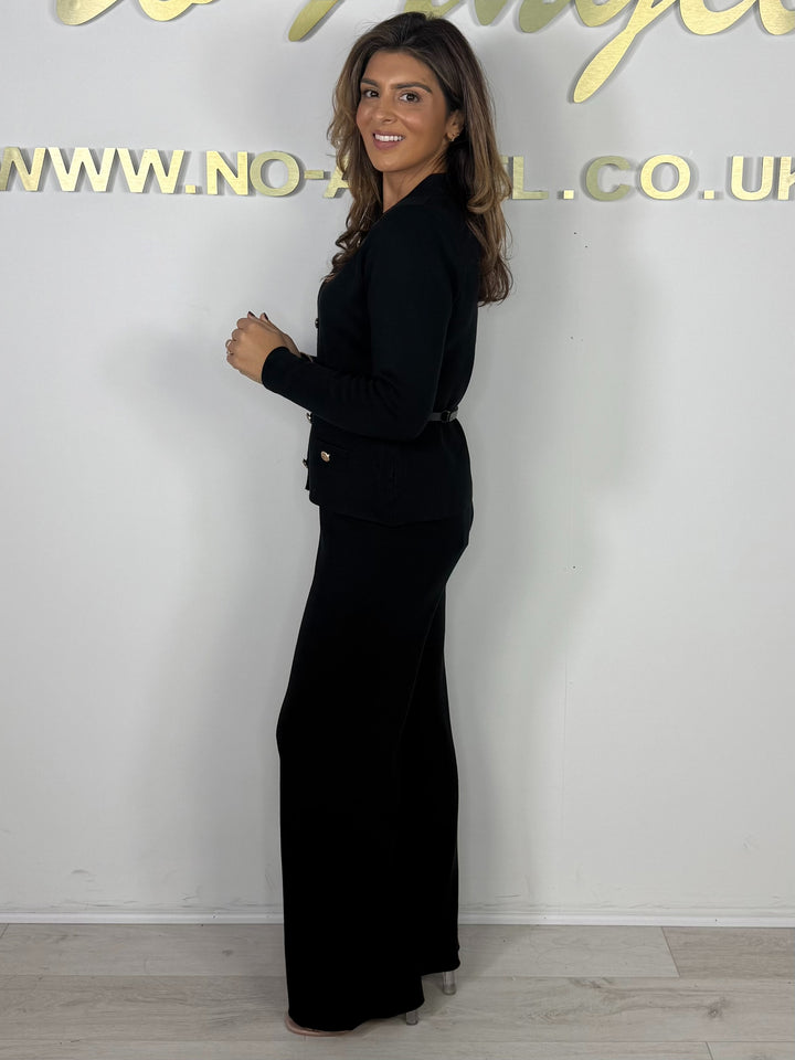 Flat Knit Double Breasted Gold Button Collared Trouser Co-ord (2 Colours)