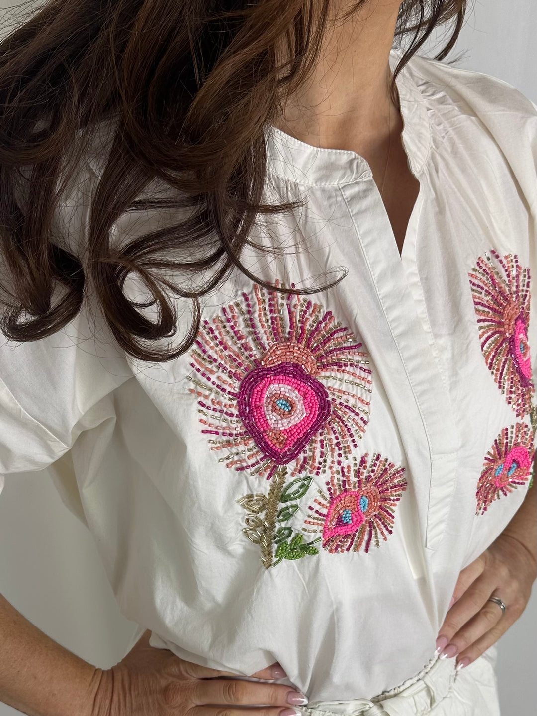 Beaded Flower Design Shirt And Shorts Co-Ord