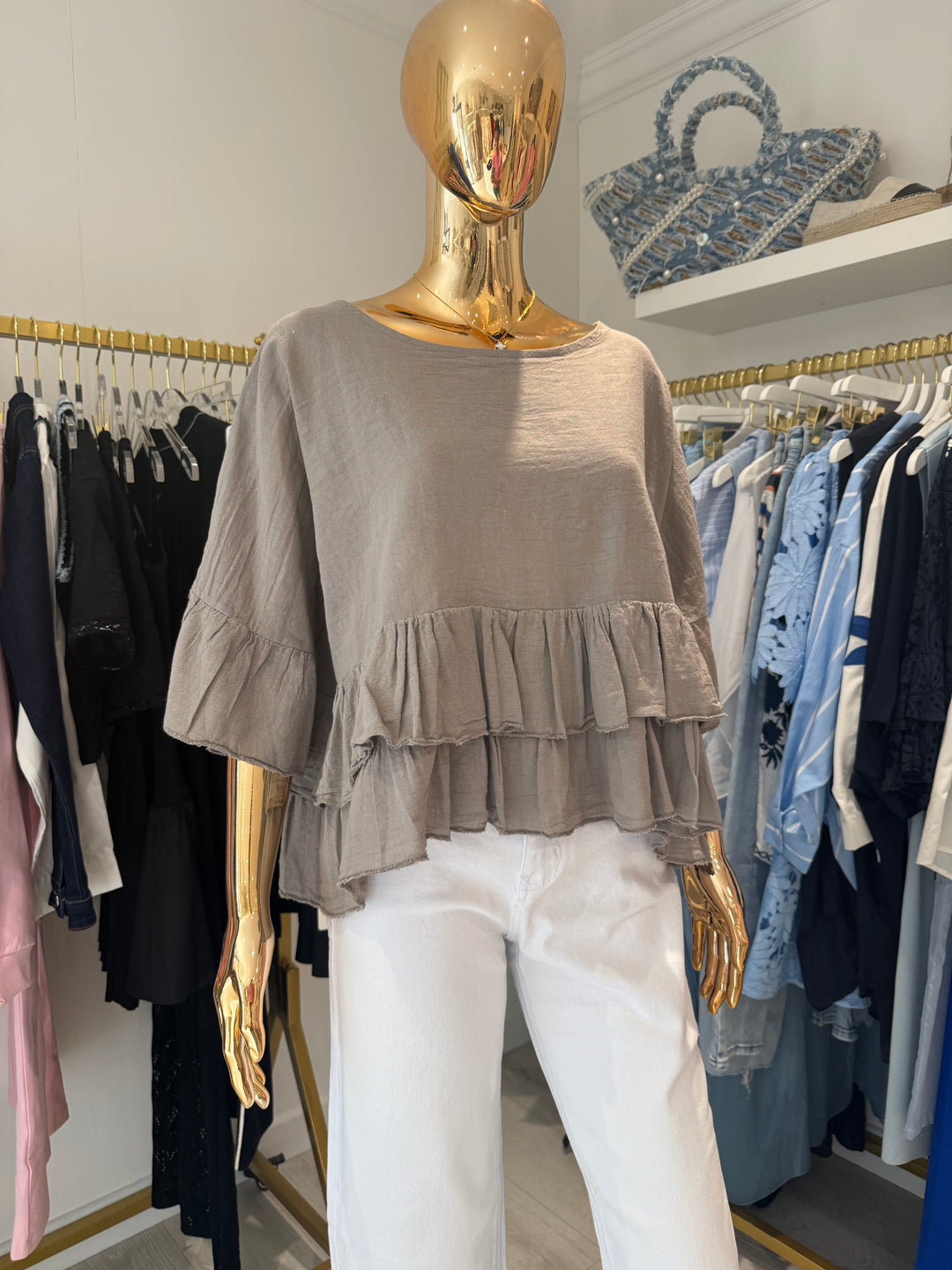 Linen Mix Frill Bottom Top (2 Colours)
