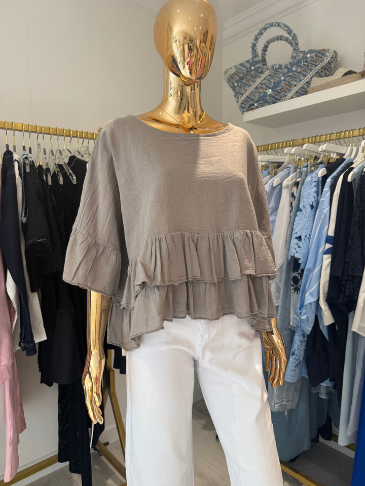 Linen Mix Frill Bottom Top (2 Colours)