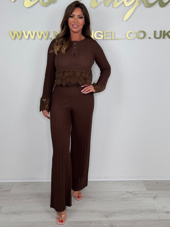Lace Flower Trim Crochet Lounge Suit (3 Colours)
