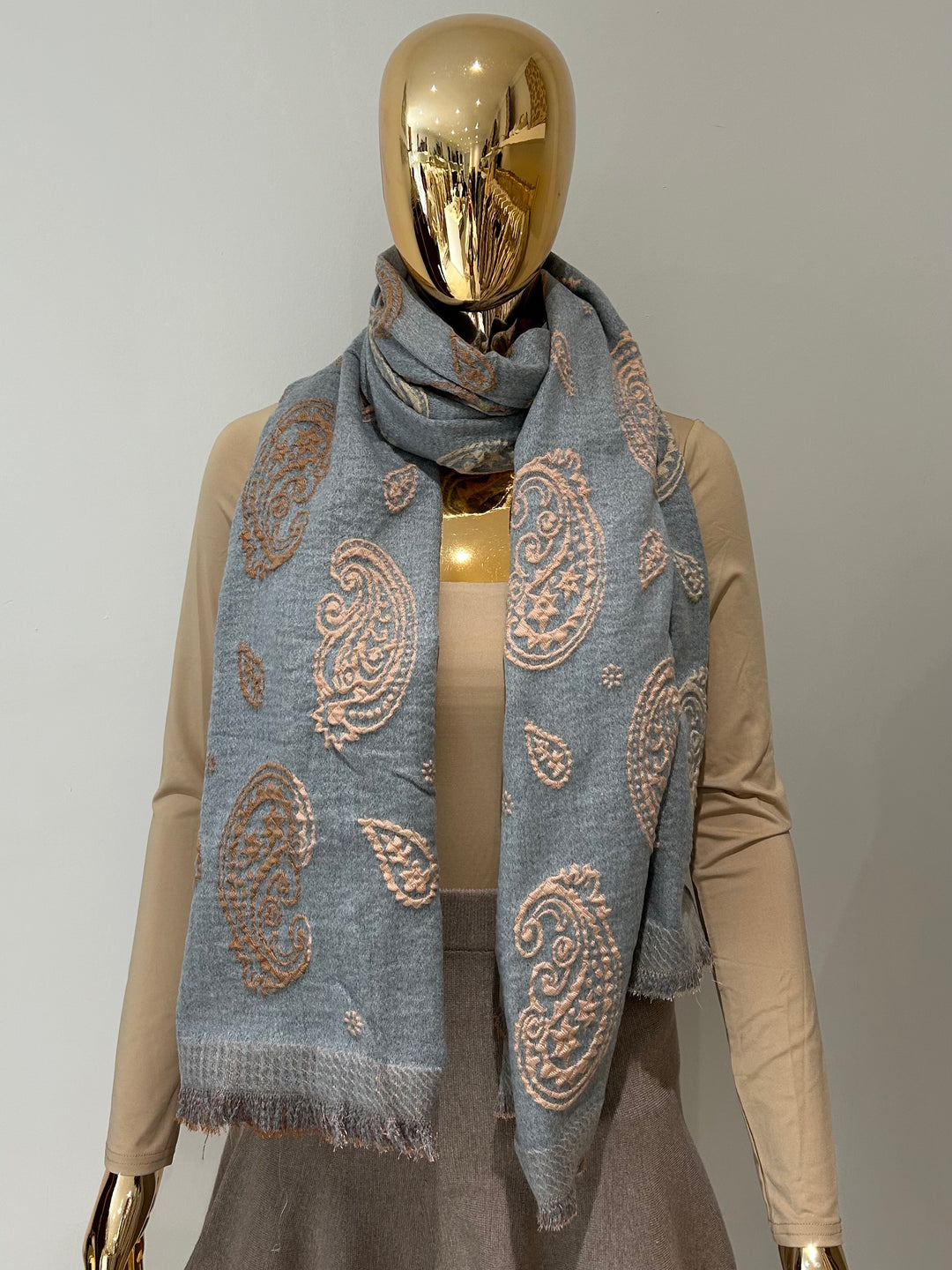 2 Toned Swirl Detail Frayed Edge Scarf (3 Colours)