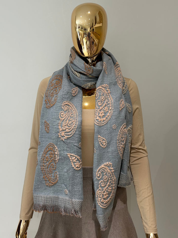 2 Toned Swirl Detail Frayed Edge Scarf (3 Colours)