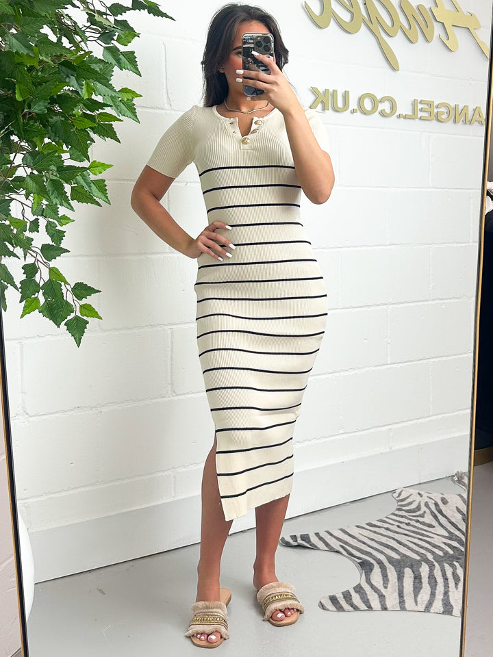 Thin Striped Gold Button Midi Dress (2 Colours)