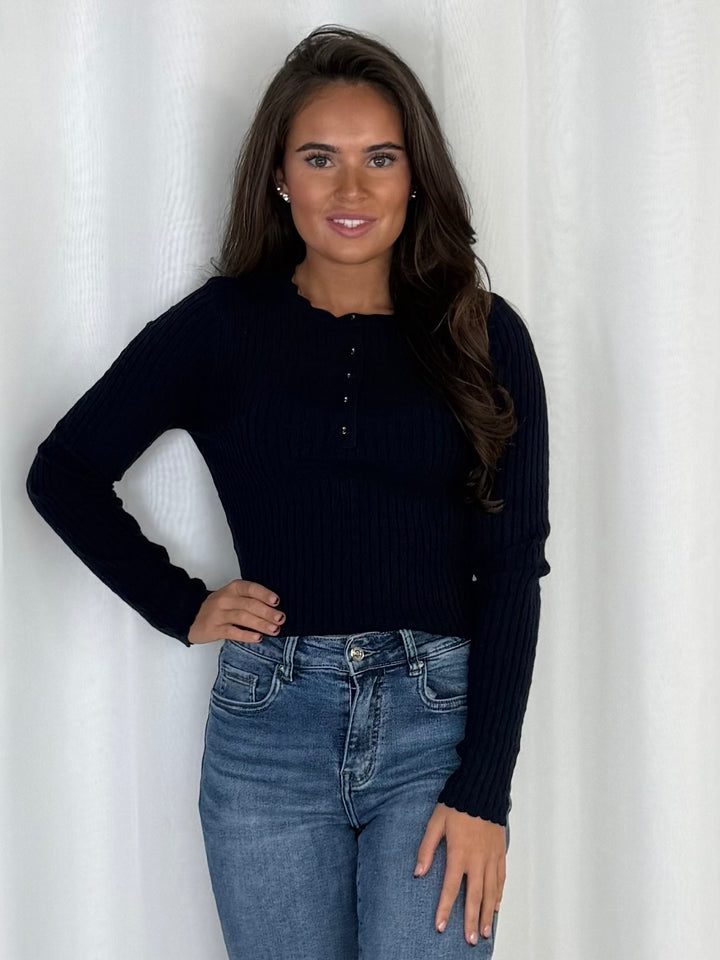 Ribbed Knit Button Detail Long Sleeve Top (6 Colours)