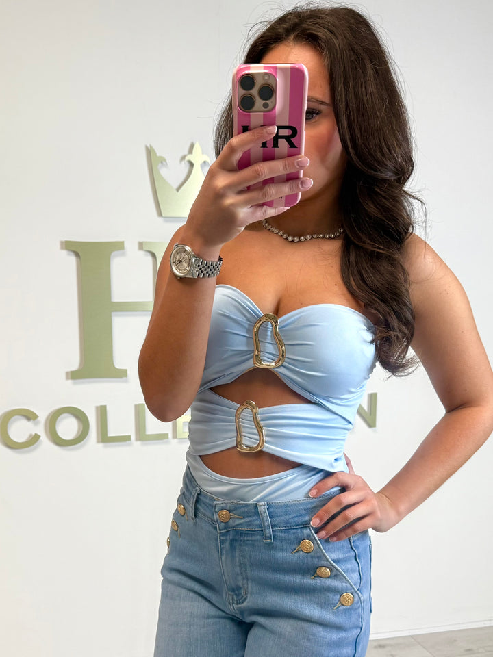 Baby Blue Gold Hardware Cut Out Bodysuit