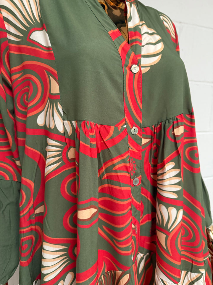 Printed Button Up Panelled Oversize Maxi Dress (2 Colours)