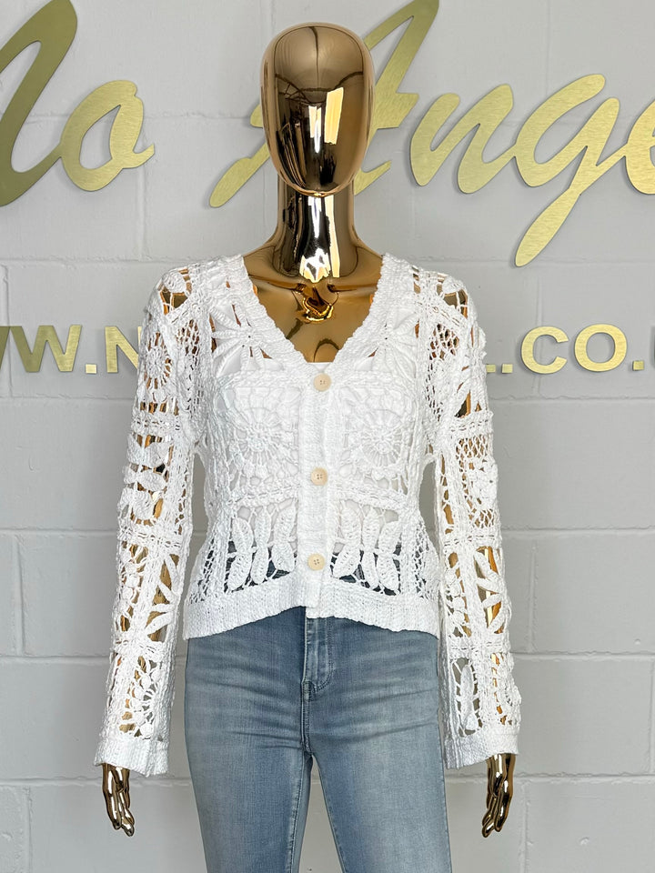 V-Neck Button Up Crochet Cardigan (2 Colours)