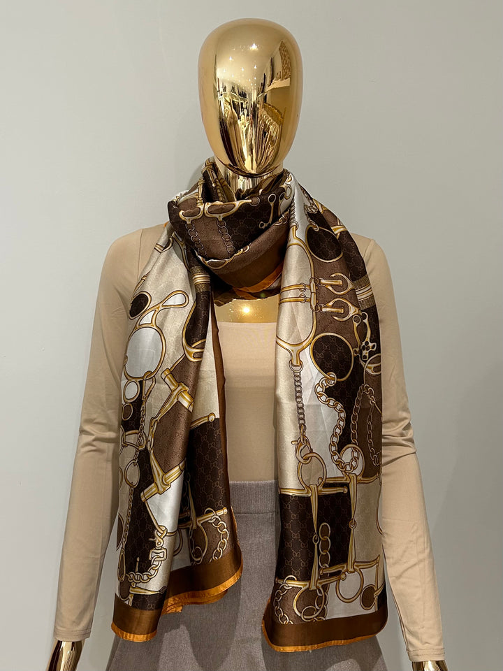 Satin Printed Chain And Border Detail Scarf (2 Colours)