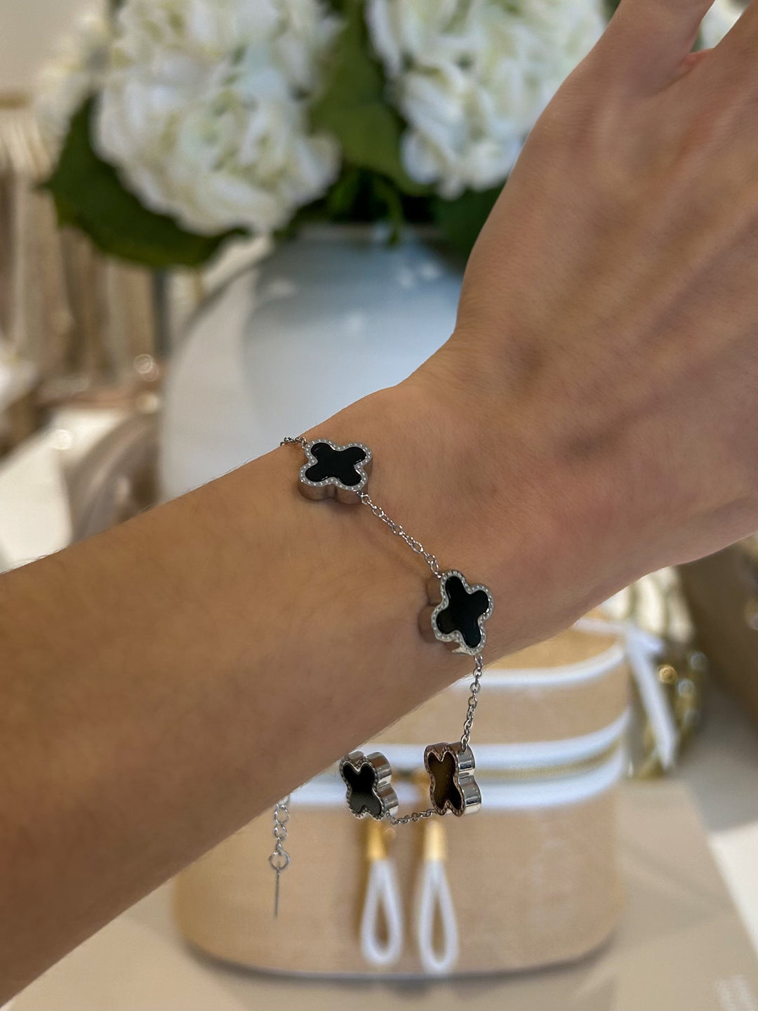 Black 5 Leaf Clover Multi Bracelet
