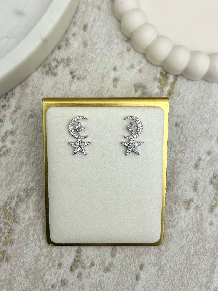 Diamonté Star & Moon Earrings (2 Colours)