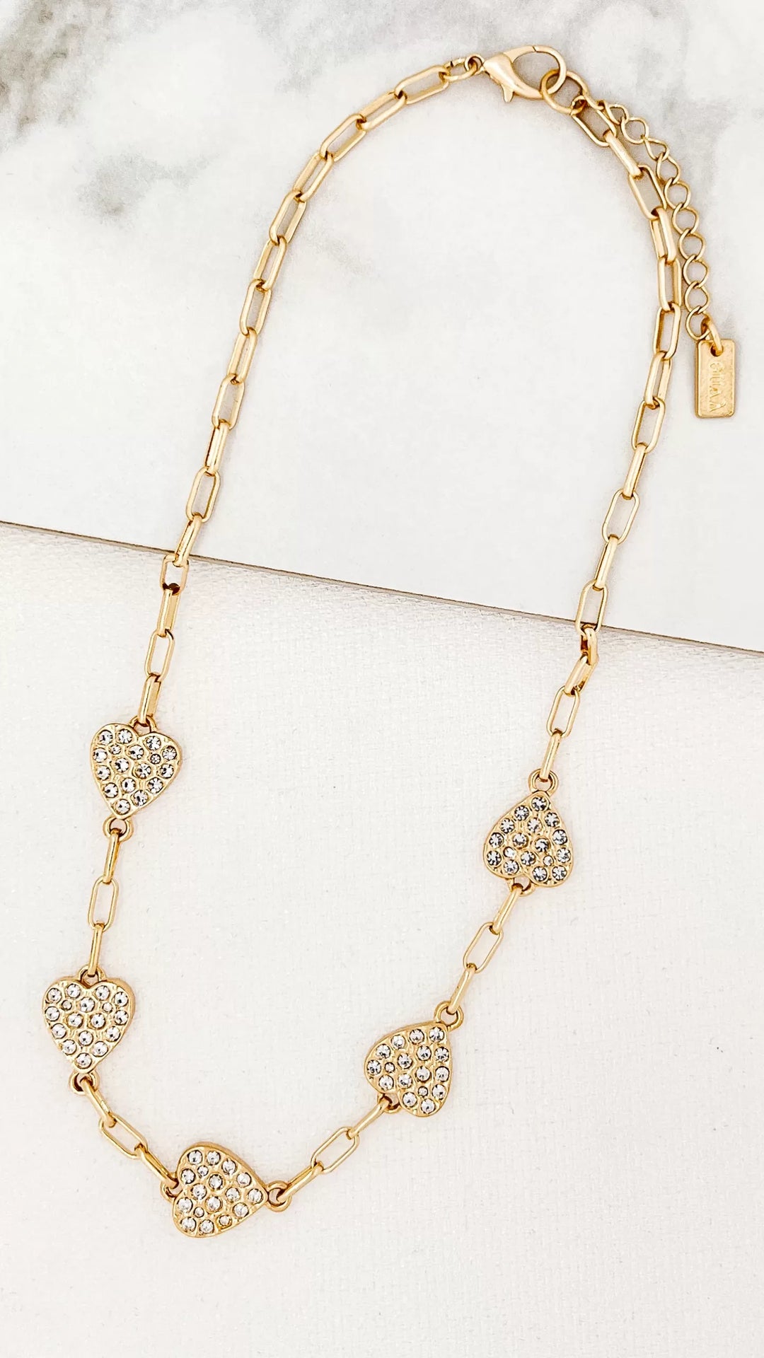 Gold Chain Diamanté Heart Necklace