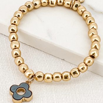 Gold Beaded Grey Clover Bracelet 6737