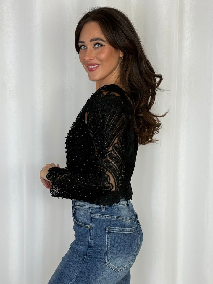 Long sleeve Beaded Top With Embroidery Detail (2 Colours)