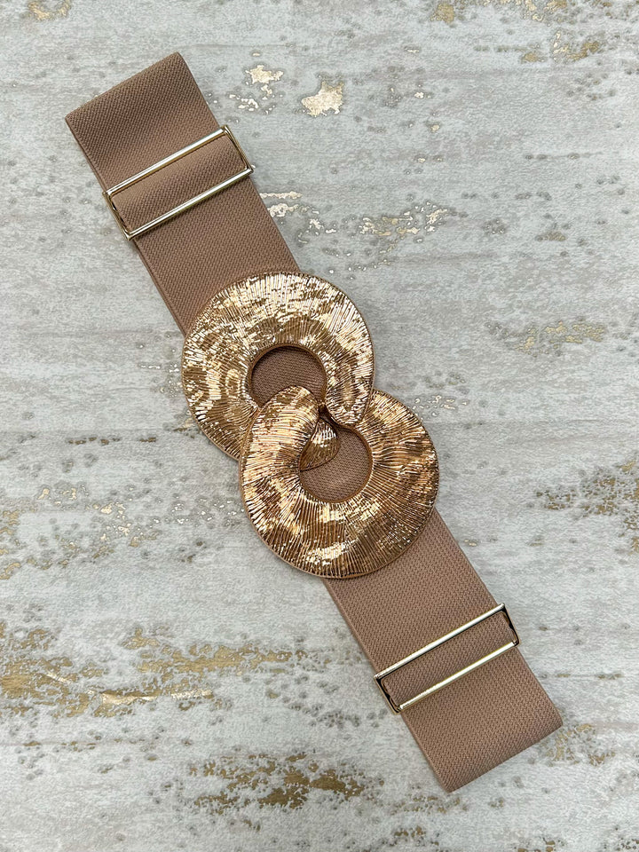 Gold Textured Circle Interlock Elasticated Belt (5 Colours)