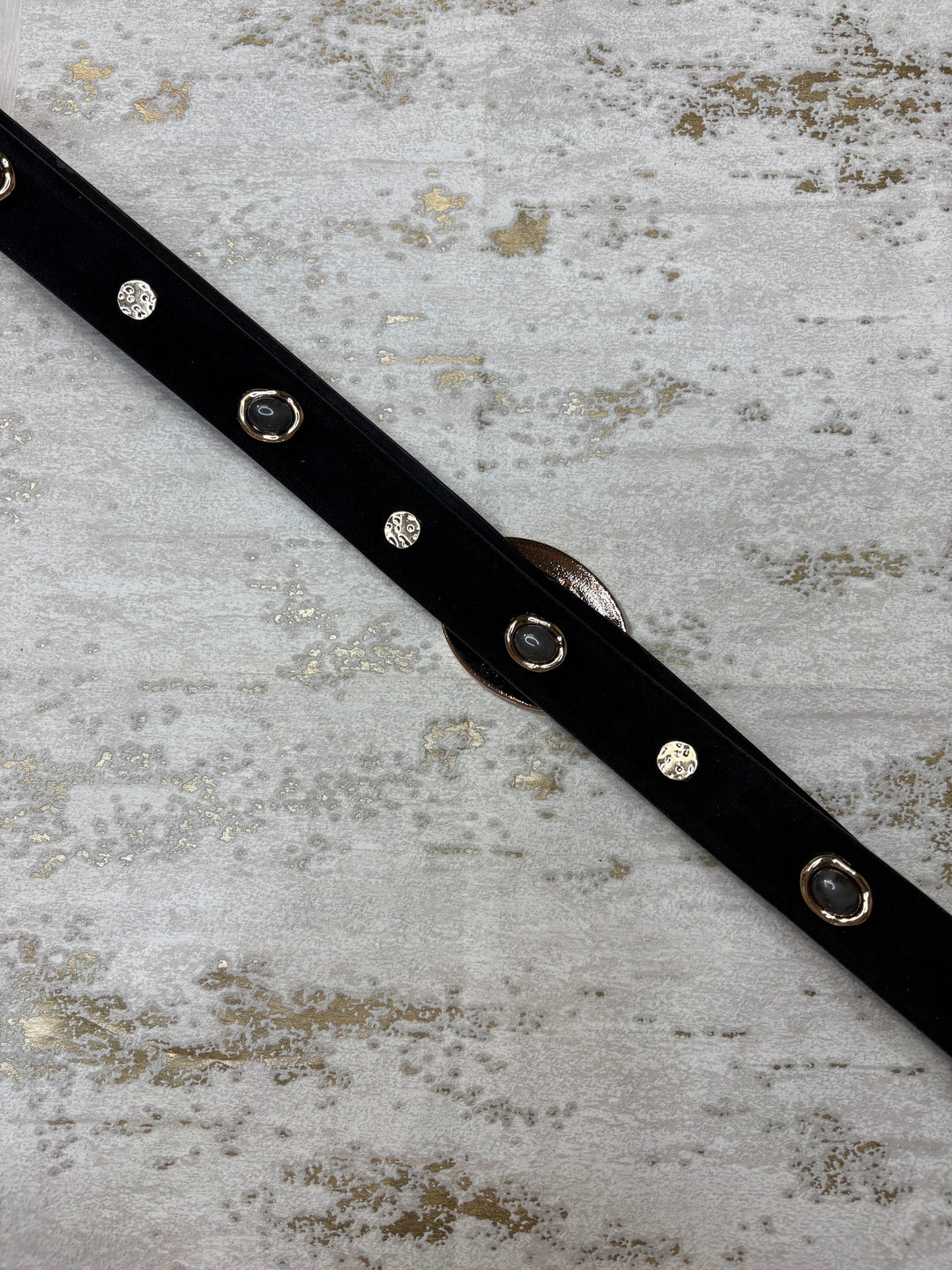 Gold Stone And Stud Suedette Thin Belt (3 Colours)