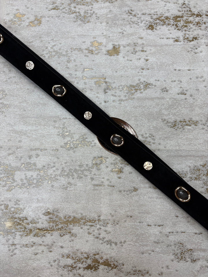 Gold Stone And Stud Suedette Thin Belt (3 Colours)