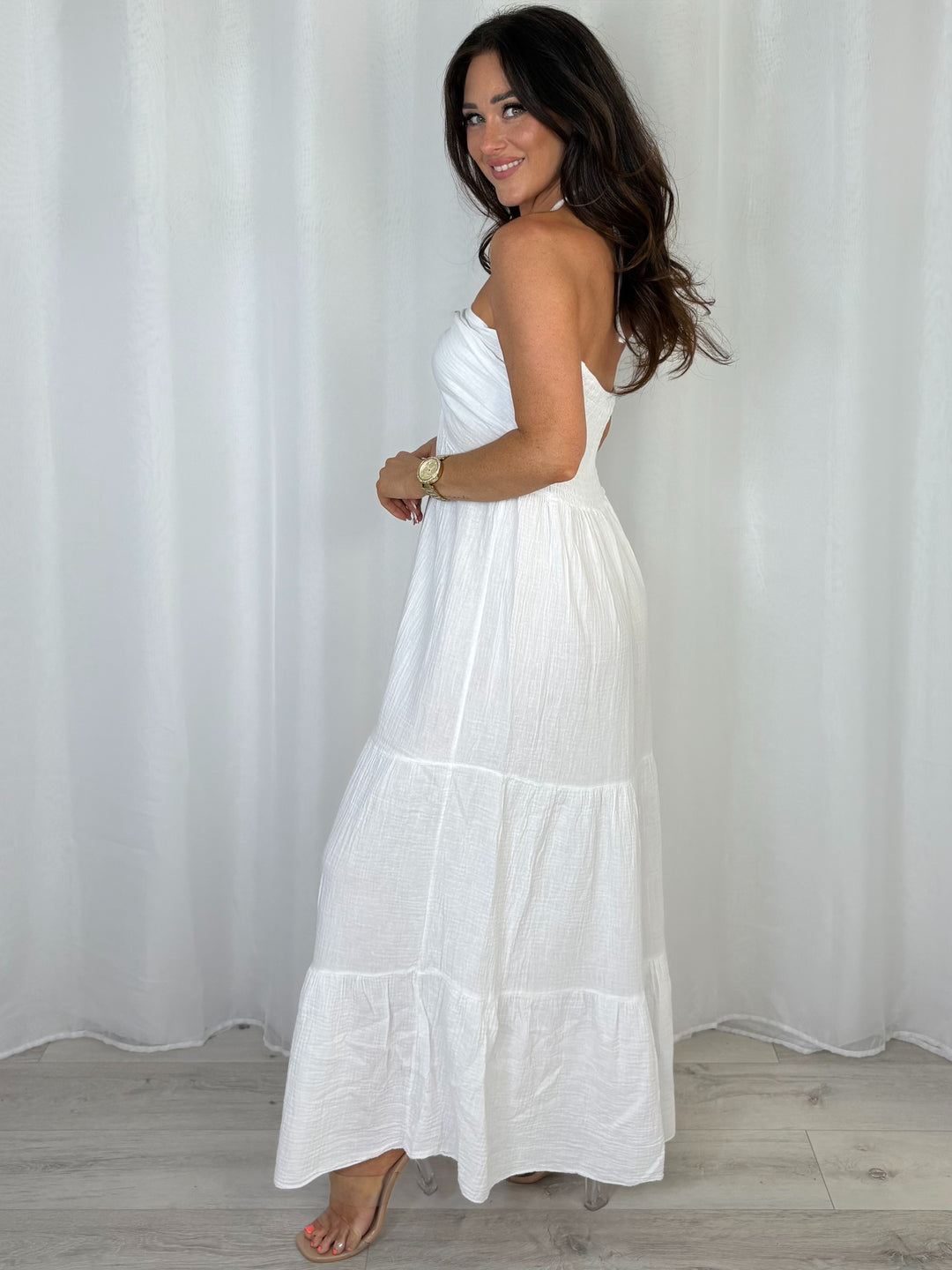 Cheesecloth Halter Neck Style Tiered Dress (9 Colours)