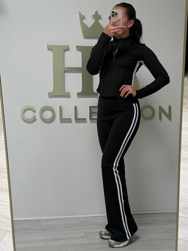 White Stripe Zip Up Top & Flared Leg Trouser Co-ord (2 Colours)