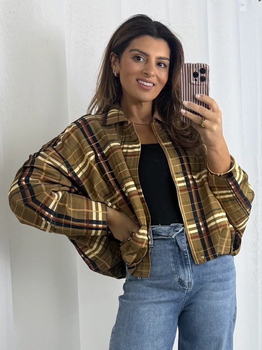 Chequered Collared Balloon Jacket