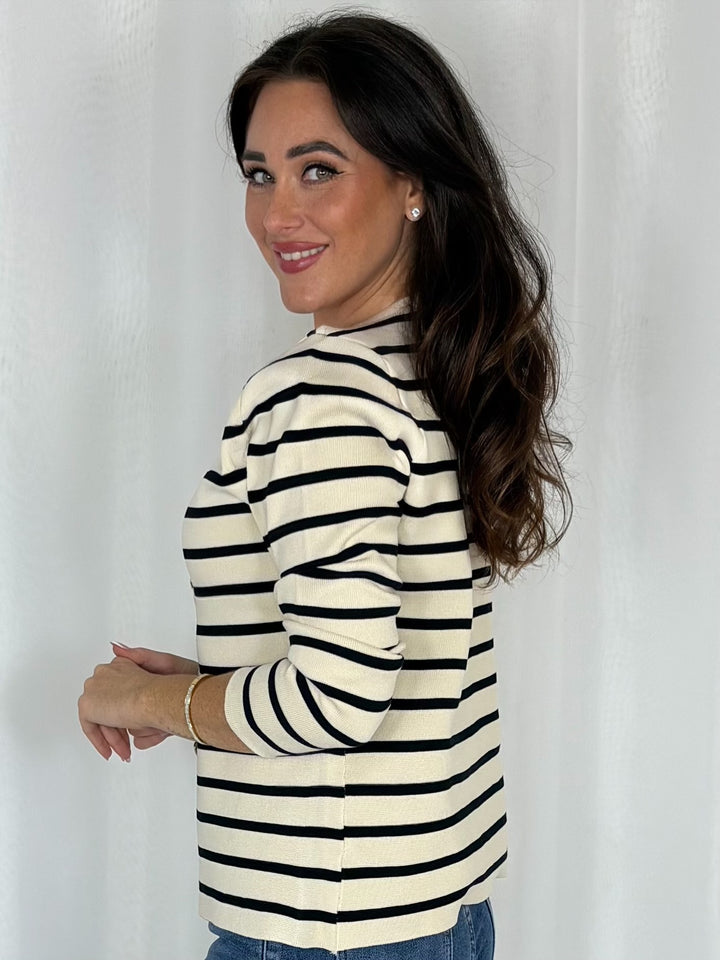 Striped Half Moon Shaped Gold Button Cardigan (3 Colours)