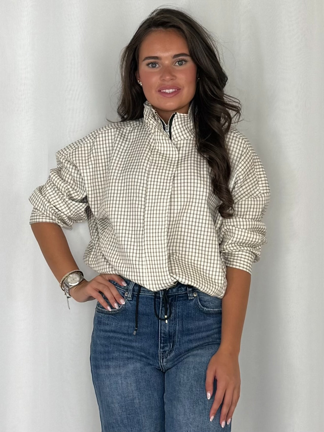 Funnel Neck Checked Bomber Jacket (5 Colours)