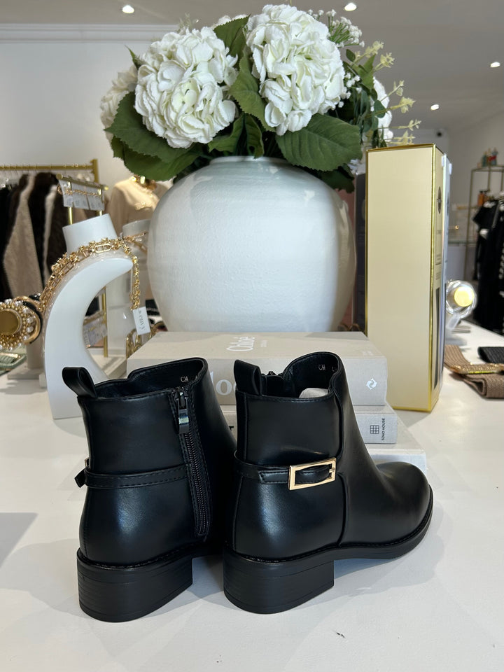 Full Faux Leather Gold Buckle Side Ankle Boots (2 Colours)