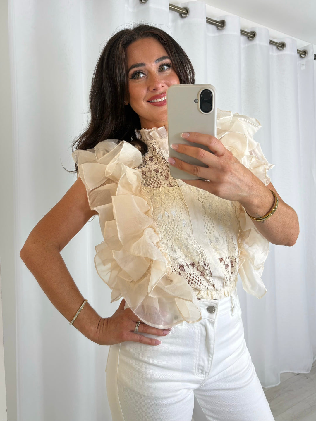 Sheer Lace And Frill Detail Top