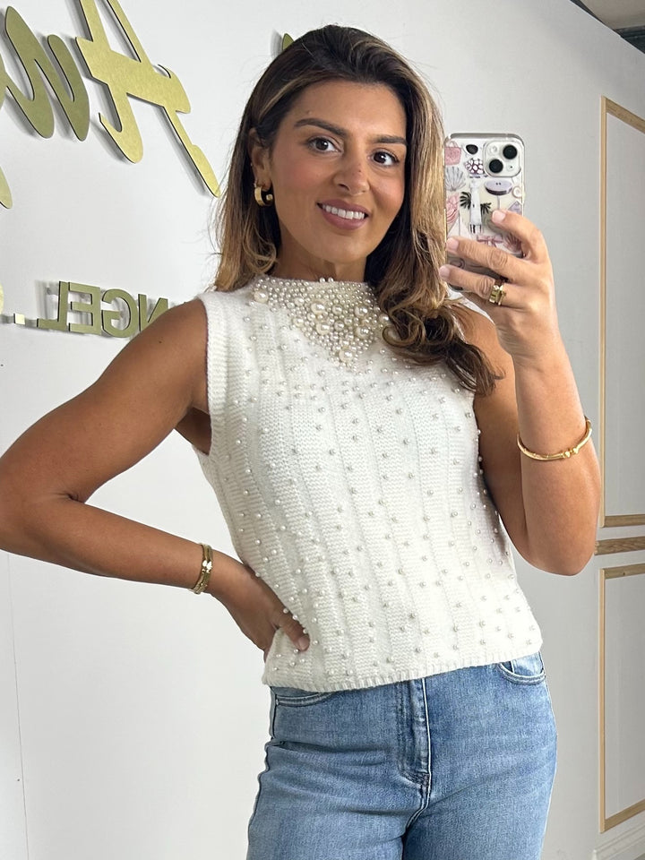 Scattered Pearl Sleeveless Knit Jumper (2 Colours)