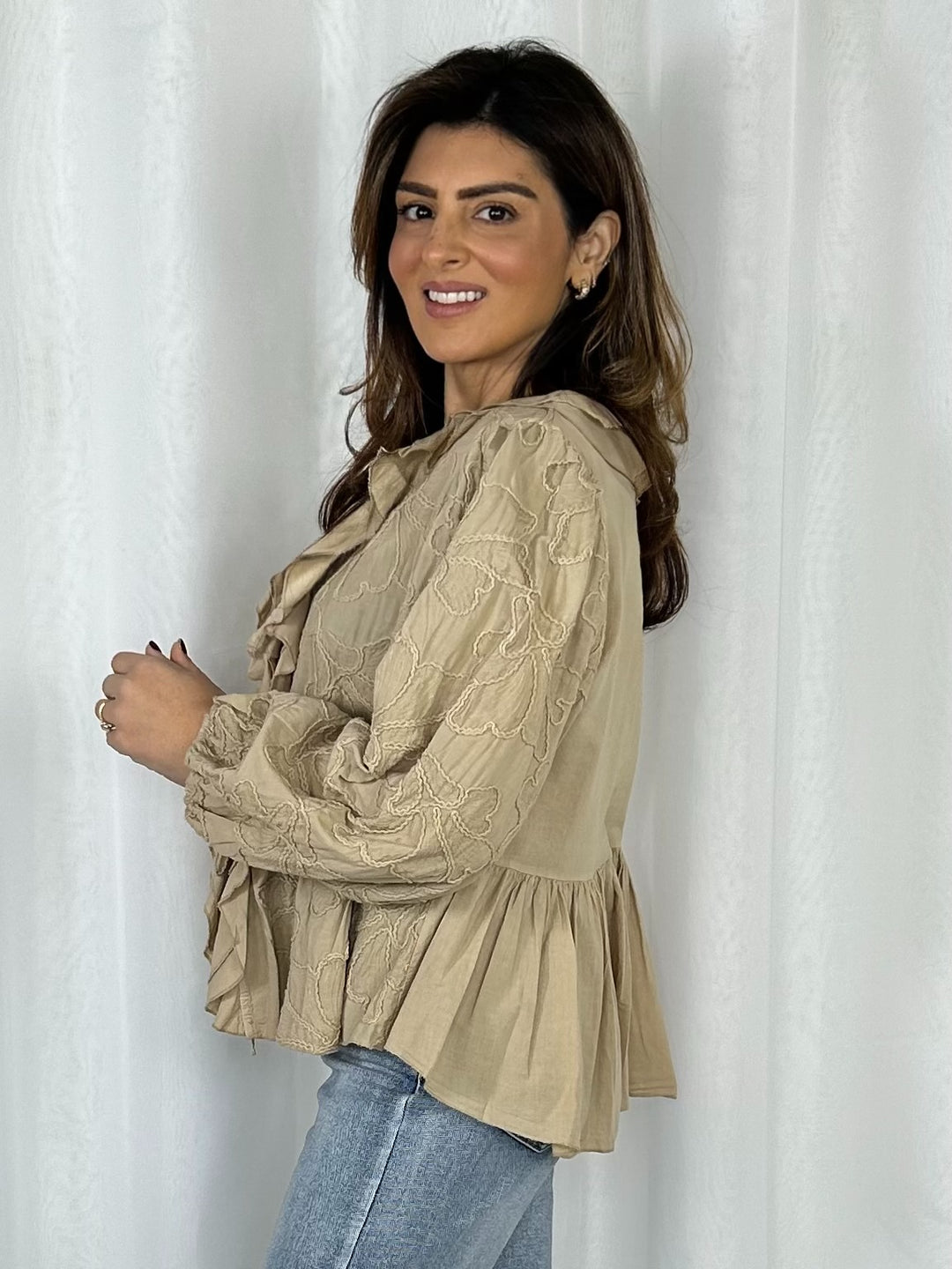 Balloon Sleeve Tie Front Ruffle Flower Print Shirt (4 Colours)