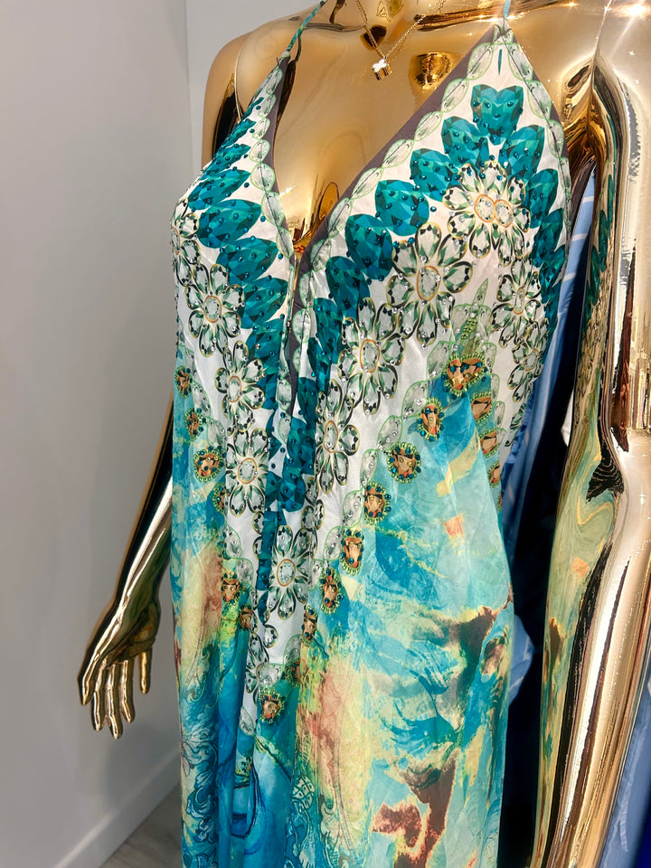 V-Neck Low Back Jewelled Detail Maxi Dress (2 Colours)