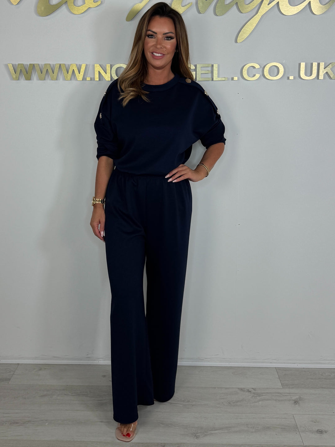 Round Neck Over Size Gold Button Straight Leg Trouser Co-ord (4 Colours)