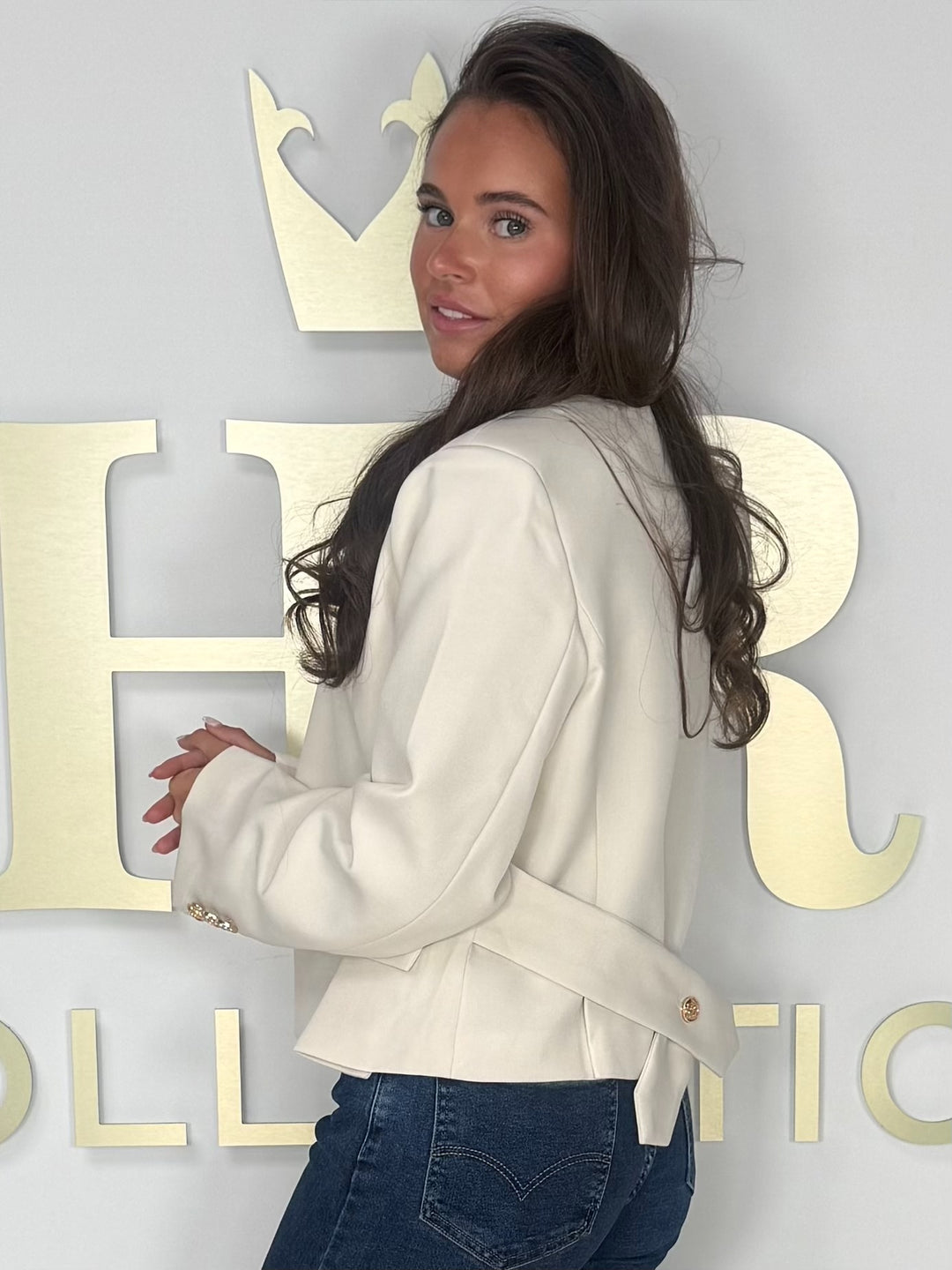 High Neck Gold Button Cross Over Style Blazer (3 Colours)