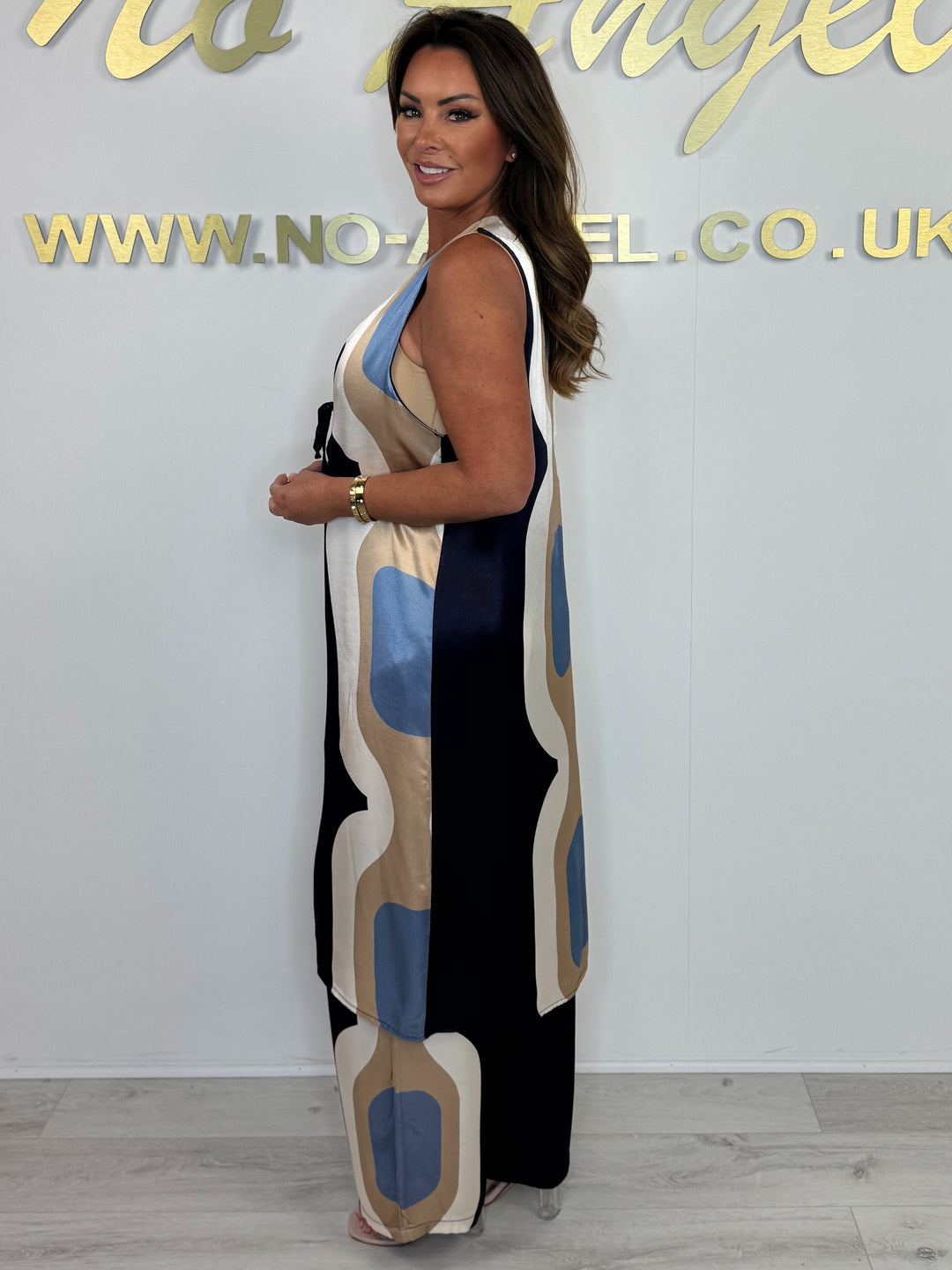 Satin Feel Printed Trouser & Longline Tie UP Waistcoat Co-ord (4 Colours)