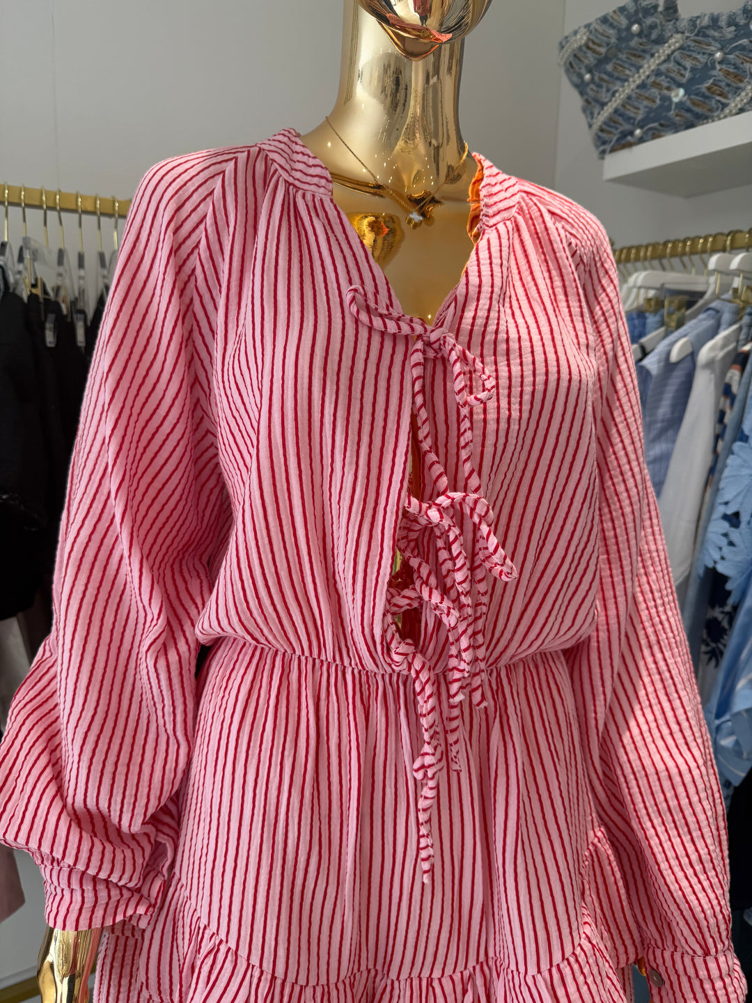 Pinstripe Tie Up Frill Playsuit (2 Colours)