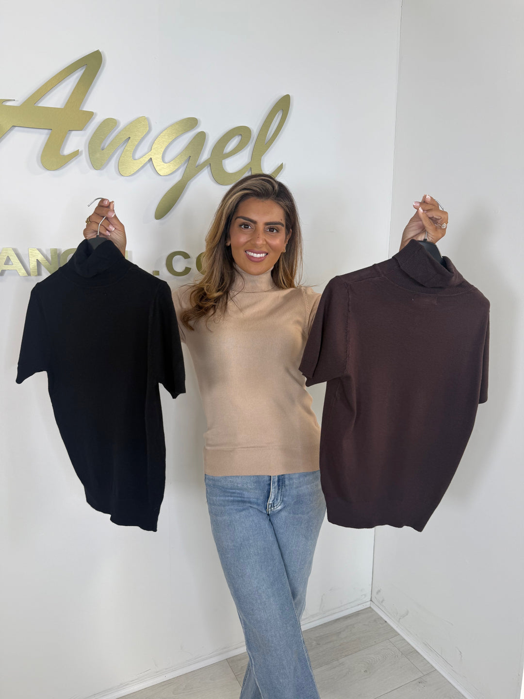 Soft Knit Short Sleeve Roll Neck Top (3 Colours)