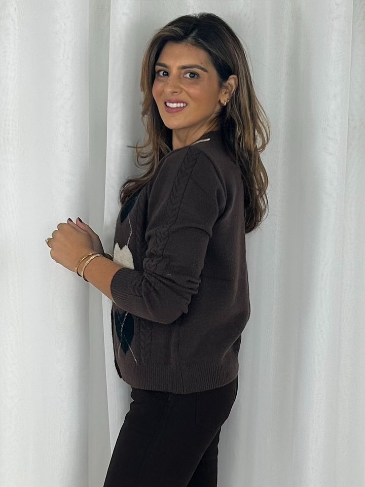 Cable Knit Heart & Diamond Design Soft Knit Cardigan (2 Colours)