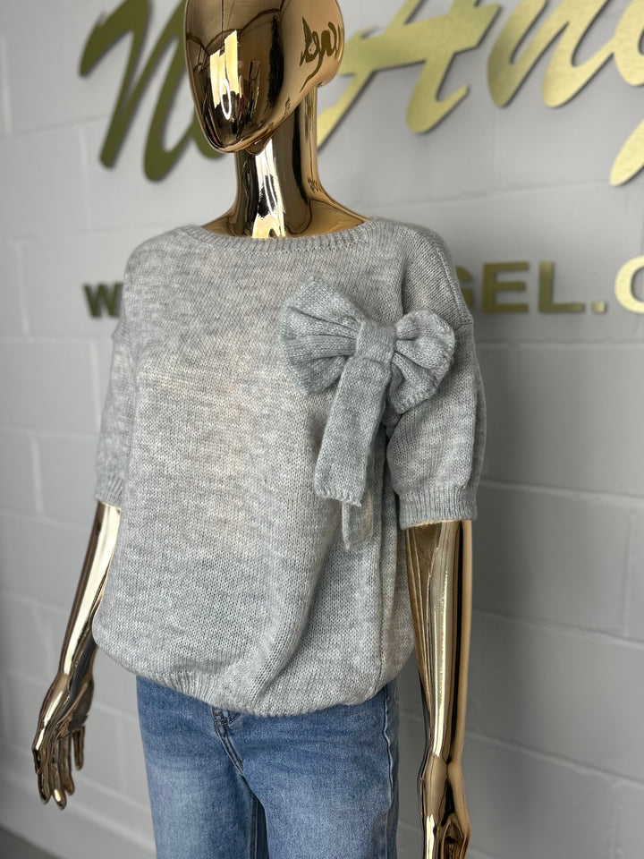 Soft Knit Short Sleeve Bow Detail Jumper (8 Colours)