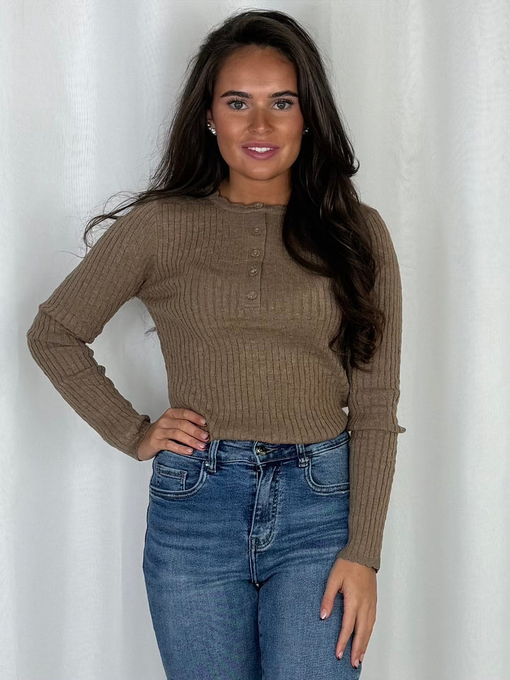 Ribbed Knit Button Detail Long Sleeve Top (6 Colours)