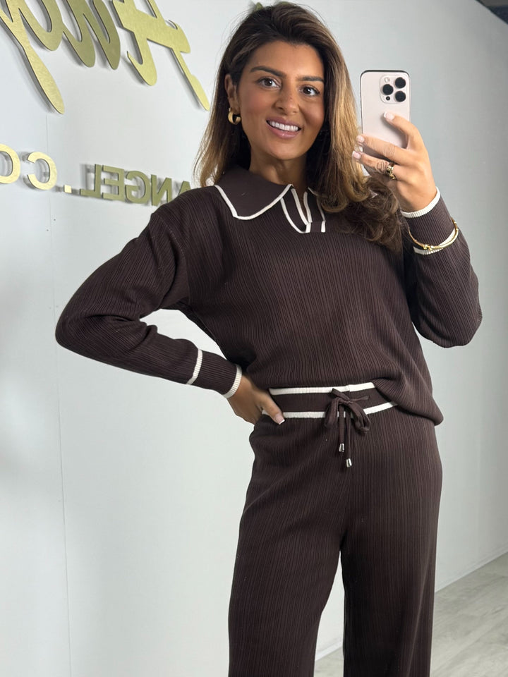 Collared Cream Trim Detail Trouser Co-ord