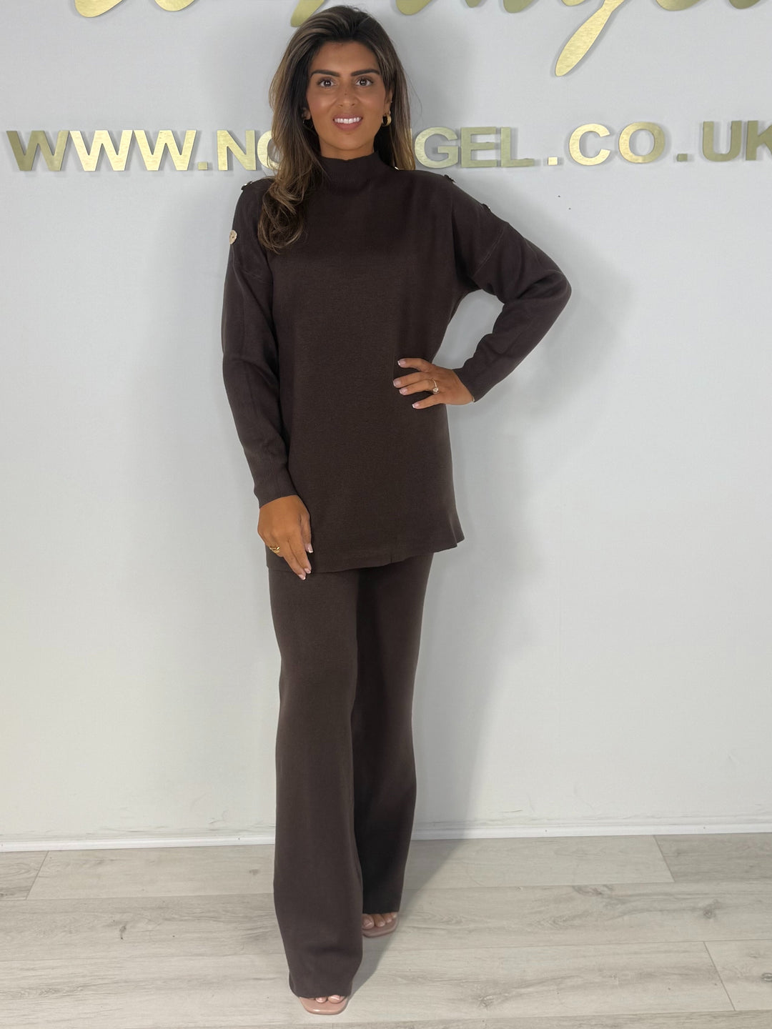 Turtle Neck Soft Knit Hammered Gold Button Trouser Co-ord (3 Colours)