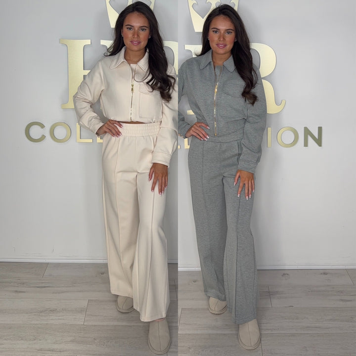 Luxury Gold Zip Collared Straight Leg Trouser Co-ord (2 Colours)