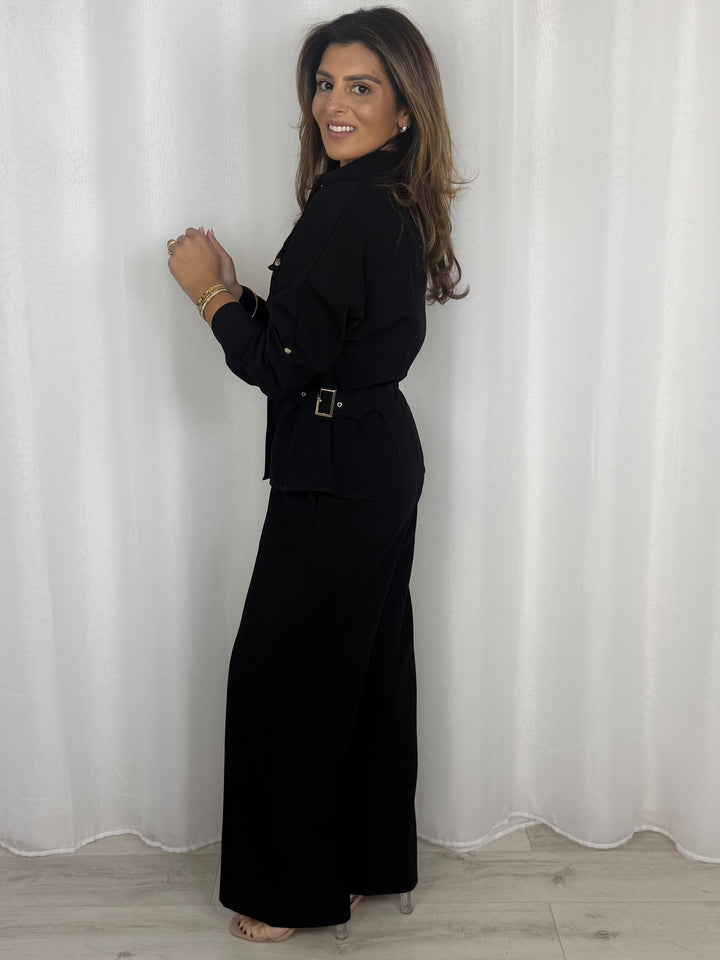 Military Gold Buckle Waist Button Up Trouser Co-Ord (3 Colours)