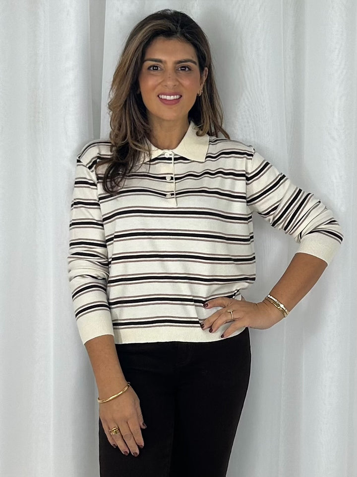 Soft Knit Striped Polo Jumper