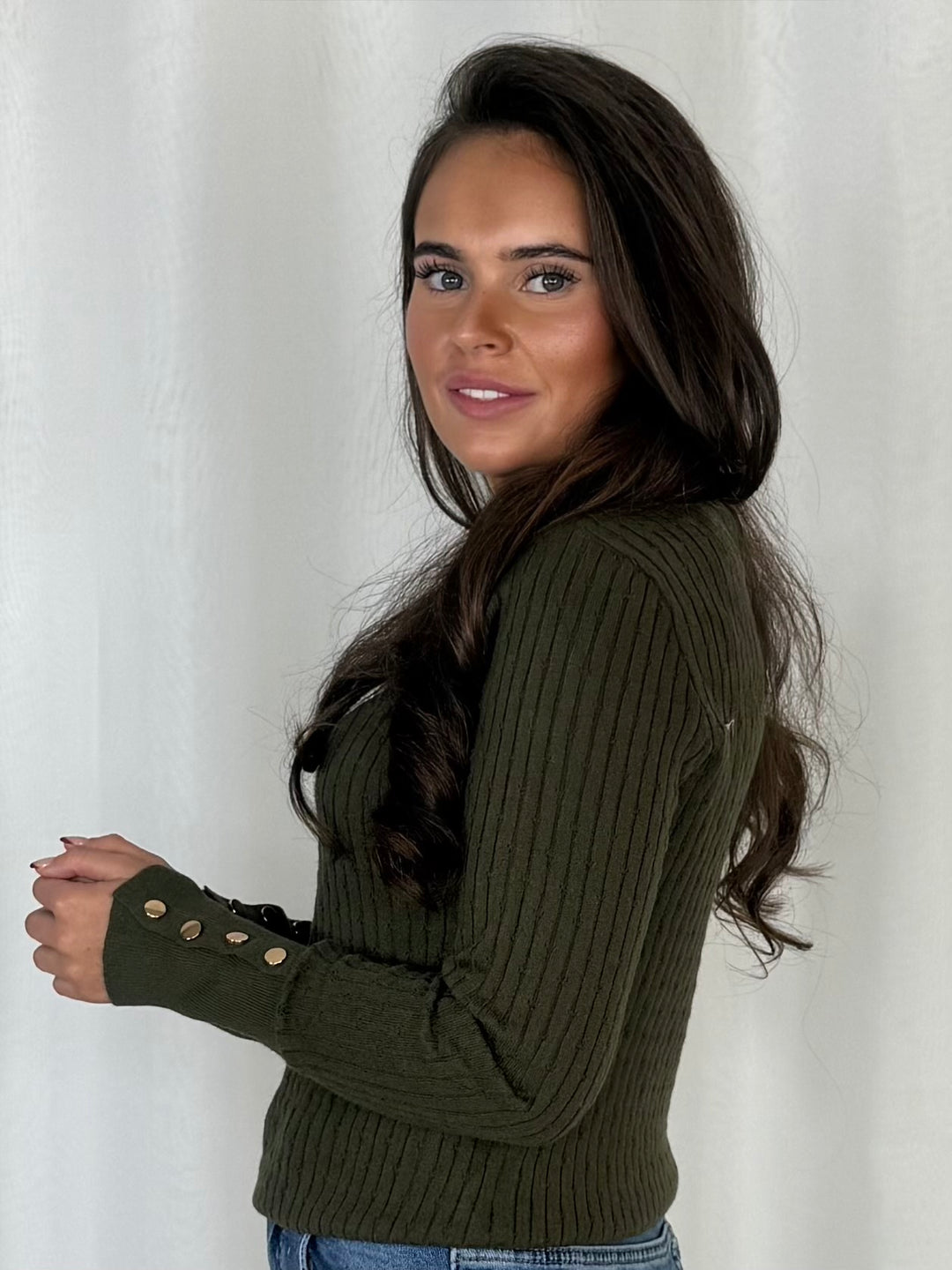 Fine Ribbed Knit Gold Button Cuff Jumper (6 Colours)