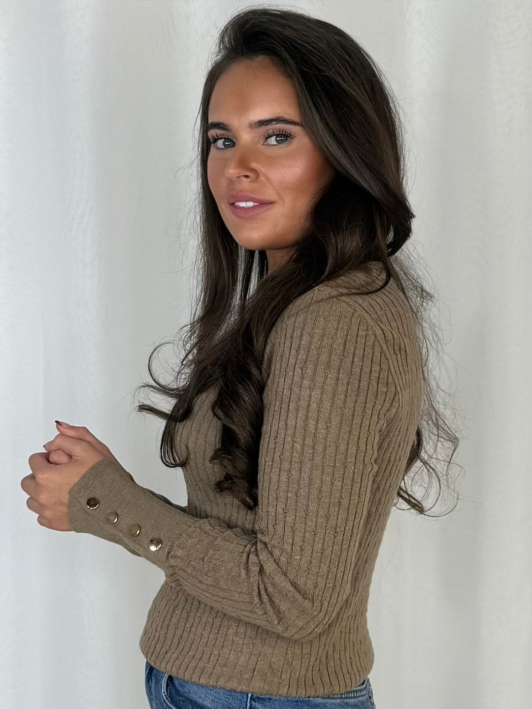Fine Ribbed Knit Gold Button Cuff Jumper (6 Colours)