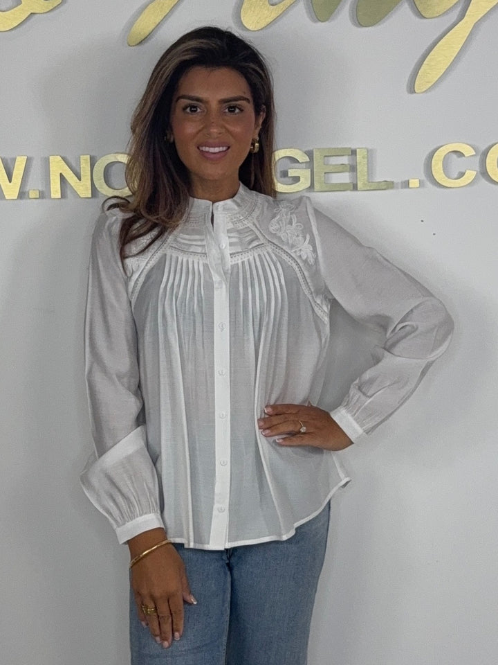 Grandad Collar Button Up Flower Detail Shirt