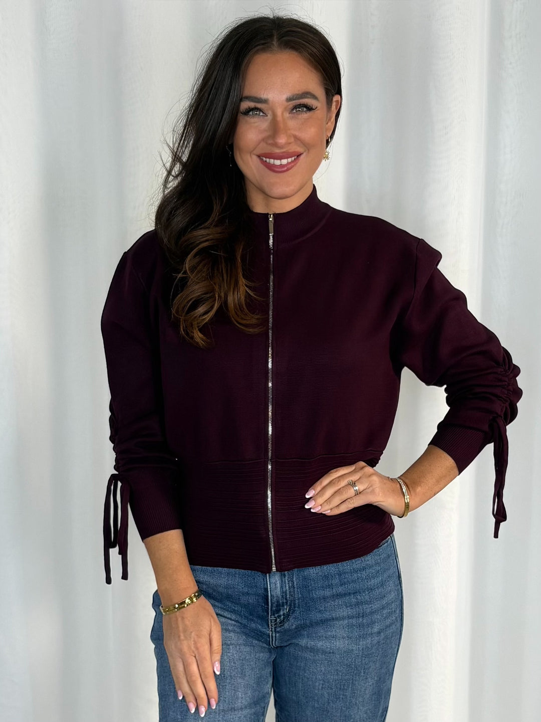 Full Zip Long Sleeve Cinched In Waist Cardigan (4 Colours)