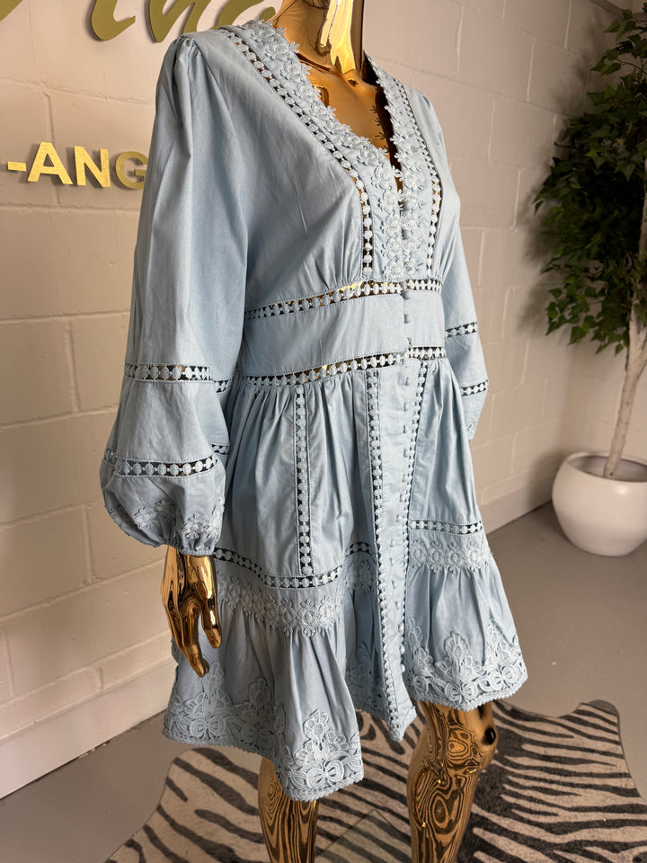 Smocked Waist Balloon Sleeve V Neck Puff Dress (2 Colours)