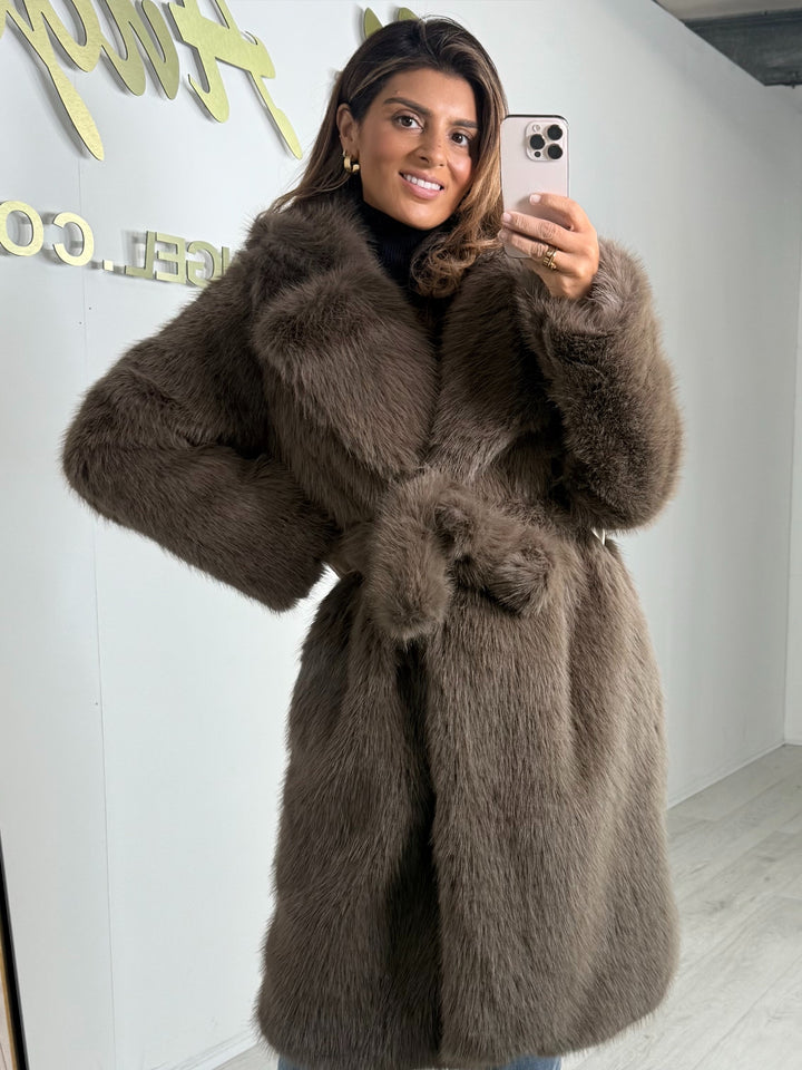 Faux Fur Collared Belted Longline Coat (3 Colours)